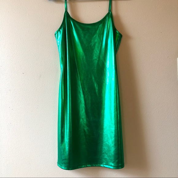 green metallic dress